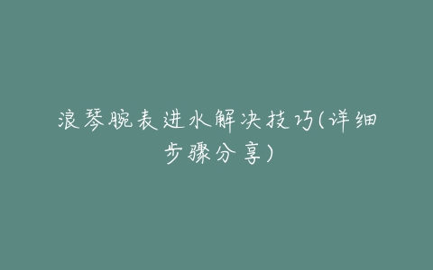 浪琴腕表进水解决技巧(详细步骤分享)