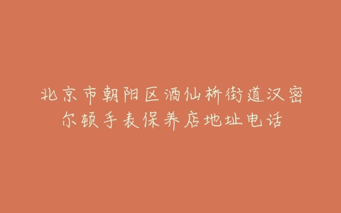 北京市朝阳区酒仙桥街道汉密尔顿手表保养店地址电话